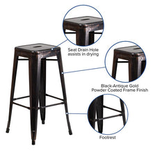 Load image into Gallery viewer, 30" High Backless Black-Antique Gold Metal Indoor-Outdoor Barstool with Seat
