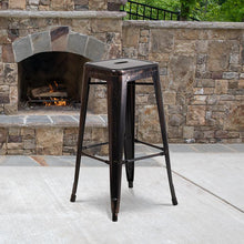 Load image into Gallery viewer, 30" High Backless Black-Antique Gold Metal Indoor-Outdoor Barstool with Seat
