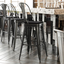 Load image into Gallery viewer, 30" High Black Metal Bar Height Stool with Black All-Weather Poly Resin Seat
