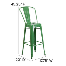 Load image into Gallery viewer, 30" High Green Metal Bar Height Stool with Teak All-Weather Poly Resin Seat
