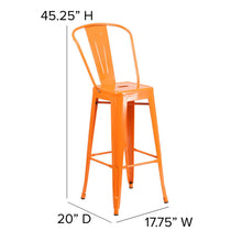 Load image into Gallery viewer, 30" High Orange Metal Bar Height Stool with Teak All-Weather Poly Resin Seat
