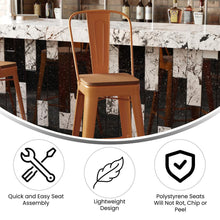 Load image into Gallery viewer, 30" High Orange Metal Bar Height Stool with Teak All-Weather Poly Resin Seat
