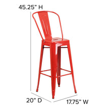 Load image into Gallery viewer, 30" High Red Metal Bar Height Stool with Teak All-Weather Poly Resin Seat
