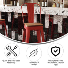 Load image into Gallery viewer, 30" High Red Metal Bar Height Stool with Teak All-Weather Poly Resin Seat
