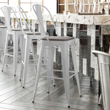 Load image into Gallery viewer, 30" High White Metal Bar Height Stool with Gray All-Weather Poly Resin Seat
