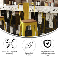 Load image into Gallery viewer, 30" High Yellow Metal Bar Height Stool with Teak All-Weather Poly Resin Seat
