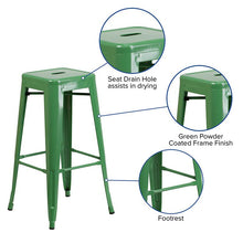 Load image into Gallery viewer, 30" High Backless Green Metal Indoor-Outdoor Barstool with Square Seat
