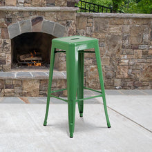 Load image into Gallery viewer, 30" High Backless Green Metal Indoor-Outdoor Barstool with Square Seat
