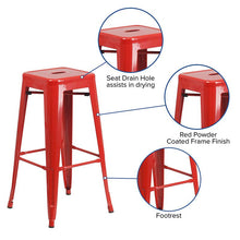 Load image into Gallery viewer, 30" High Backless Red Metal Indoor-Outdoor Barstool with Square Seat
