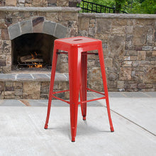Load image into Gallery viewer, 30" High Backless Red Metal Indoor-Outdoor Barstool with Square Seat
