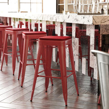 Load image into Gallery viewer, 30" High Red Metal Indoor-Outdoor Barstool with Red Poly Resin Wood Seat

