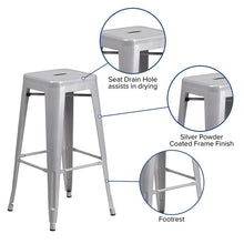 Load image into Gallery viewer, 30" High Backless Silver Metal Indoor-Outdoor Barstool with Square Seat
