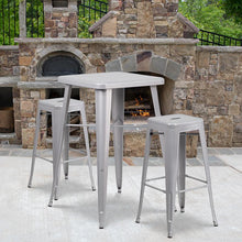 Load image into Gallery viewer, 30" High Backless Silver Metal Indoor-Outdoor Barstool with Square Seat
