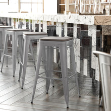 Load image into Gallery viewer, 30" High Silver Metal Indoor-Outdoor Barstool with Gray Poly Resin Wood Seat
