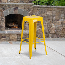 Load image into Gallery viewer, 30" High Backless Yellow Metal Indoor-Outdoor Barstool with Square Seat
