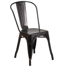 Load image into Gallery viewer, 23.75" Black-Antique Gold Metal Indoor-Outdoor Table Set with 2 Stack Chairs
