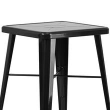 Load image into Gallery viewer, 23.75" Square Black Metal Indoor-Outdoor Bar Table Set with 2 Stools with Backs
