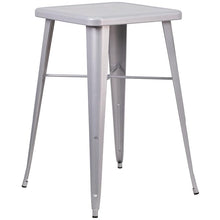 Load image into Gallery viewer, 23.75" Square Silver Metal Indoor-Outdoor Bar Table Set with 2 Stools with Backs
