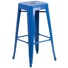 Load image into Gallery viewer, 23.75" Blue Metal Indoor-Outdoor Bar Table Set with 2 Seat Backless Stools
