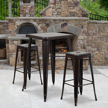 Load image into Gallery viewer, 23.75" Black-Antique Gold Metal Indoor-Outdoor Bar Table Set with 2 Seat Stools
