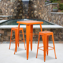 Load image into Gallery viewer, 23.75" Orange Metal Indoor-Outdoor Bar Table Set with 2 Seat Backless Stools
