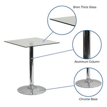 Load image into Gallery viewer, 23.75'' Square Glass Table with 30''H Chrome Base
