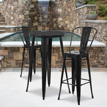 Load image into Gallery viewer, 24" Round Black Metal Indoor-Outdoor Bar Table Set with 2 Cafe Stools
