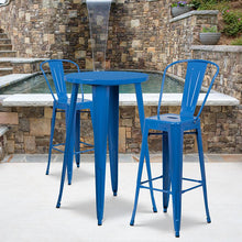 Load image into Gallery viewer, 24" Round Blue Metal Indoor-Outdoor Bar Table Set with 2 Cafe Stools
