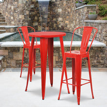 Load image into Gallery viewer, 24" Round Red Metal Indoor-Outdoor Bar Table Set with 2 Cafe Stools
