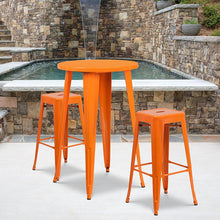 Load image into Gallery viewer, 24" Round Orange Metal Indoor-Outdoor Bar Table Set with 2 Seat Backless Stools
