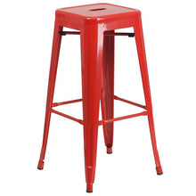Load image into Gallery viewer, 24" Round Red Metal Indoor-Outdoor Bar Table Set with 2 Seat Backless Stools
