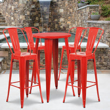 Load image into Gallery viewer, 24" Round Red Metal Indoor-Outdoor Bar Table Set with 4 Cafe Stools

