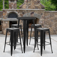 Load image into Gallery viewer, 24" Round Black Metal Indoor-Outdoor Bar Table Set with 4 Seat Backless Stools
