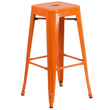 Load image into Gallery viewer, 24" Round Orange Metal Indoor-Outdoor Bar Table Set with 4 Seat Backless Stools
