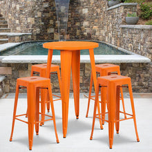 Load image into Gallery viewer, 24" Round Orange Metal Indoor-Outdoor Bar Table Set with 4 Seat Backless Stools
