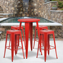 Load image into Gallery viewer, 24" Round Red Metal Indoor-Outdoor Bar Table Set with 4 Seat Backless Stools
