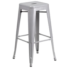 Load image into Gallery viewer, 24" Round Silver Metal Indoor-Outdoor Bar Table Set with 4 Seat Backless Stools
