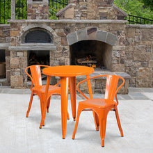 Load image into Gallery viewer, 24" Round Orange Metal Indoor-Outdoor Table Set with 2 Arm Chairs
