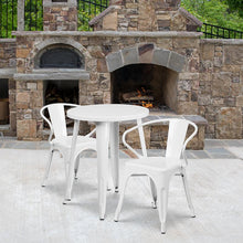 Load image into Gallery viewer, 24" Round White Metal Indoor-Outdoor Table Set with 2 Arm Chairs
