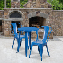 Load image into Gallery viewer, 24" Round Blue Metal Indoor-Outdoor Table Set with 2 Cafe Chairs
