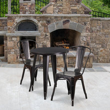 Load image into Gallery viewer, 24" Round Black-Antique Gold Metal Indoor-Outdoor Table Set with 2 Cafe Chairs

