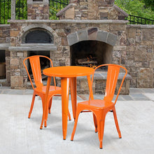 Load image into Gallery viewer, 24" Round Orange Metal Indoor-Outdoor Table Set with 2 Cafe Chairs
