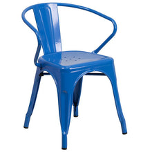 Load image into Gallery viewer, 24" Round Blue Metal Indoor-Outdoor Table Set with 4 Arm Chairs
