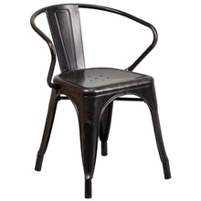 Load image into Gallery viewer, 24" Round Black-Antique Gold Metal Indoor-Outdoor Table Set with 4 Arm Chairs
