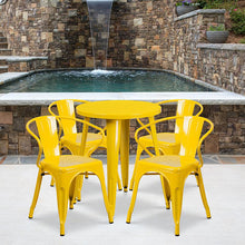 Load image into Gallery viewer, 24" Round Yellow Metal Indoor-Outdoor Table Set with 4 Arm Chairs
