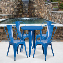 Load image into Gallery viewer, 24" Round Blue Metal Indoor-Outdoor Table Set with 4 Cafe Chairs
