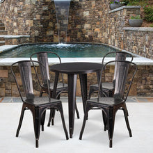 Load image into Gallery viewer, 24" Round Black-Antique Gold Metal Indoor-Outdoor Table Set with 4 Cafe Chairs

