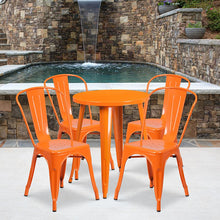 Load image into Gallery viewer, 24" Round Orange Metal Indoor-Outdoor Table Set with 4 Cafe Chairs
