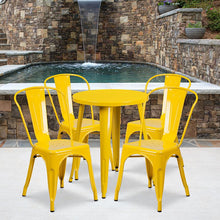 Load image into Gallery viewer, 24" Round Yellow Metal Indoor-Outdoor Table Set with 4 Cafe Chairs
