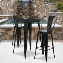 Load image into Gallery viewer, 30" Round Black Metal Indoor-Outdoor Bar Table Set with 2 Cafe Stools
